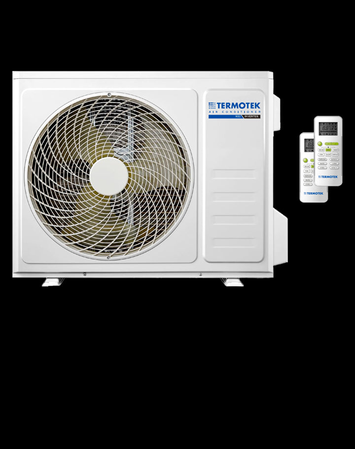 Termotek AIRPLUS C9+C12 split air conditioner unit with remote controls, featuring advanced inverter technology and energy efficiency.