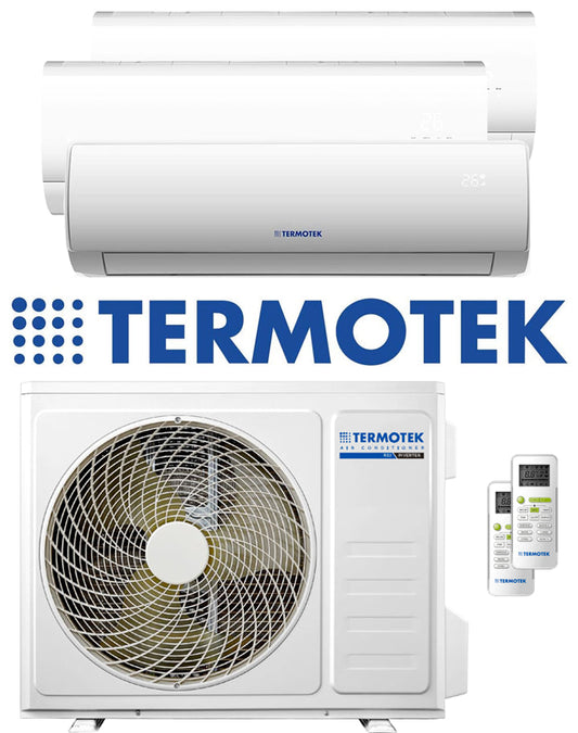 Termotek klimattizzato air conditioner unit with indoor and outdoor components and remote control.