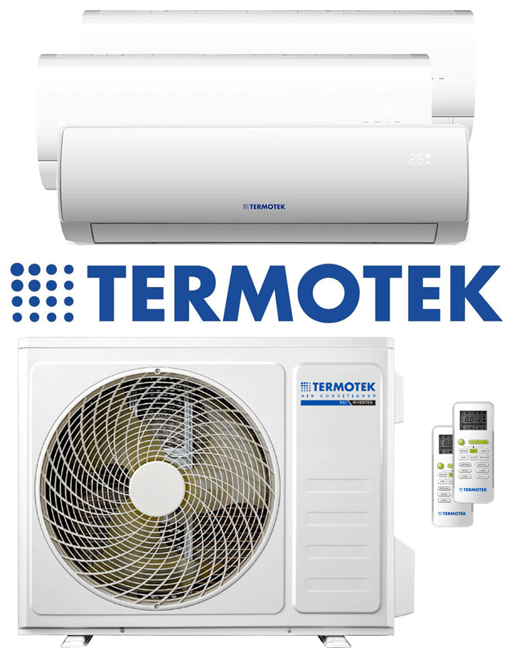 Termotek air conditioning system featuring multisplit units and outdoor compressor with remote control.