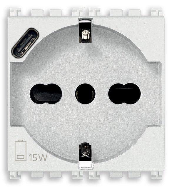 VIMAR Presa Universale 2P+T 16A 250V con USB C 15W - SKU: 19210.USB.B, Design Elegante e Compatto