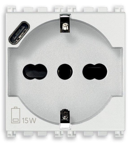 VIMAR Presa Universale 2P+T 16A 250V con USB C 15W - SKU: 19210.USB.B, Design Elegante e Compatto