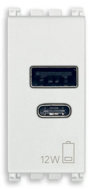 Alimentatore USB VIMAR 12W 2,4A 5V 19292.AC.B - Ricarica Rapida con Uscita USB Tipo A e C, Bianco