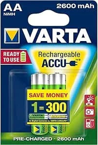 Varta Batteria Ricaricabile AA 2600mAh - Blister 2 Pezzi, SKU 56721, Alta Capacità e Ricaricabile 1000 Volte