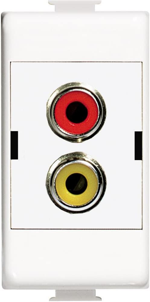 BTICINO AM4269R RCA audio connectors module with red and yellow collars in white Matix series.