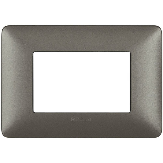 Bticino Matix 3-module iron plate AM4803MIR, supports 503SA, dimensions 84mm x 120mm, sleek and modern design.