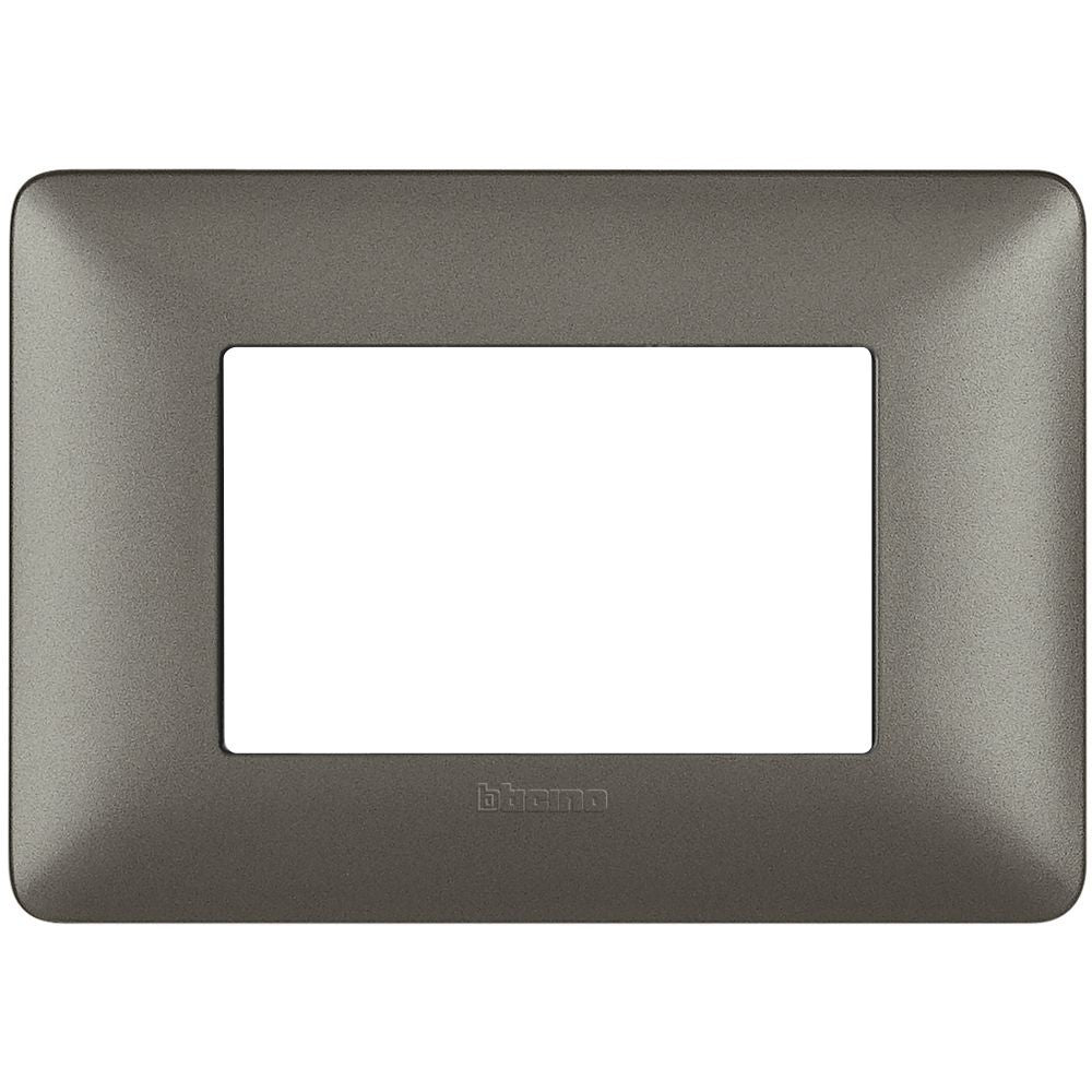 BTicino Matix 3-module switch plate in iron finish, 120mm x 84mm, for support 503SA, elegant home accessory.