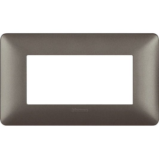Bticino Matix iron 4-module frame AM4804MIR, designed for support 504SA, dimensions 84mm x 143.7mm.