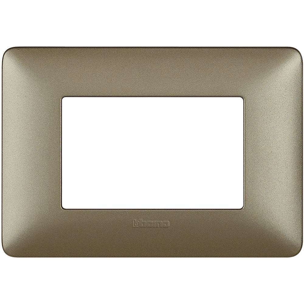 Bticino Matix 3-module frame in titanium color, suitable for 503SA support, dimensions 84mm x 120mm.
