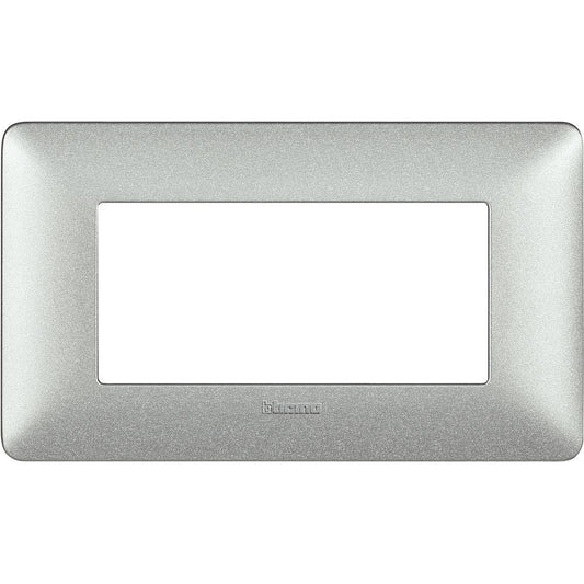 Bticino Matix 4-module wall plate in silver for support 504SA, sleek design, 84mm height, 143.7mm width.