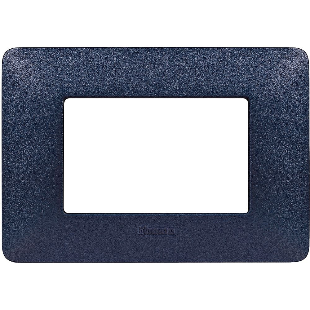 Bticino Matix 3-module support in Blu Mercurio, designed for installation with support 503SA, height 84mm, width 120mm.