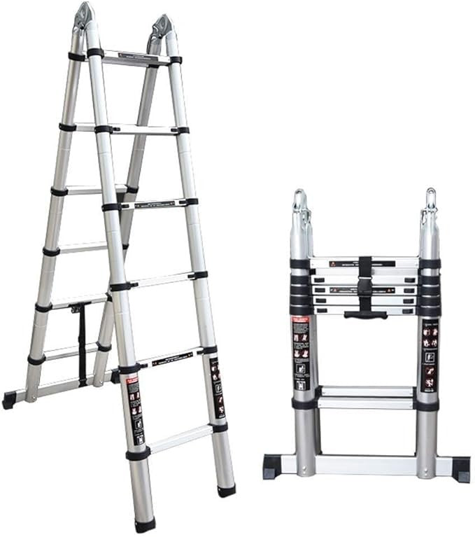 Scala telescopica pieghevole in alluminio da 0.86 a 3.8 metri, robusta e leggera, ideale per lavori domestici e professionali.