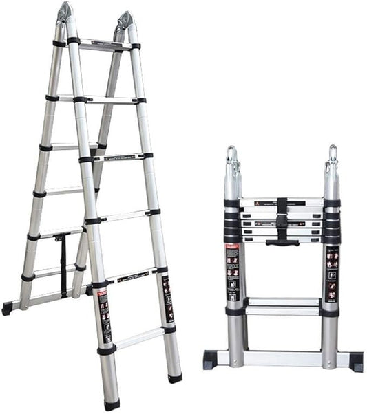 Scala telescopica pieghevole in alluminio da 0.86 a 3.8 metri, robusta e leggera, ideale per lavori domestici e professionali.