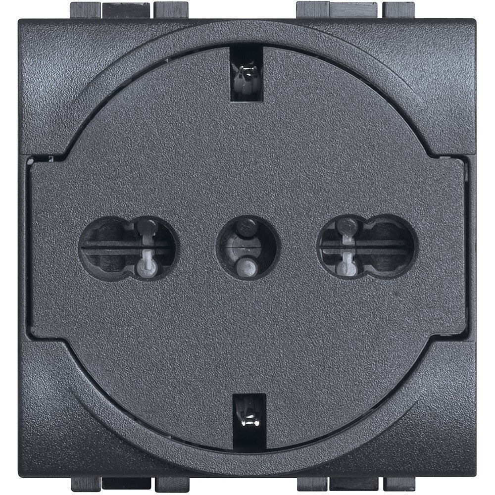 Presa elettrica schuko Bticino Livinglight antracite con protezione 10/16A, design moderno e funzionale.