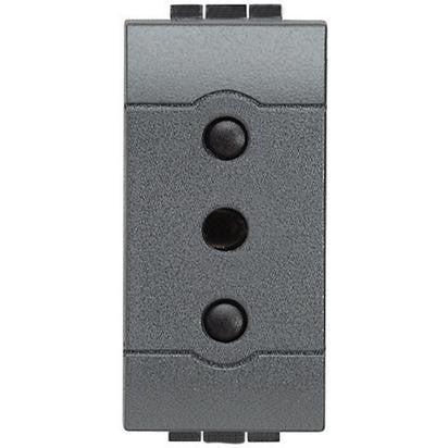 Bticino Livinglight 10A electric socket in antracite color, featuring 2P+T design and compact structure.