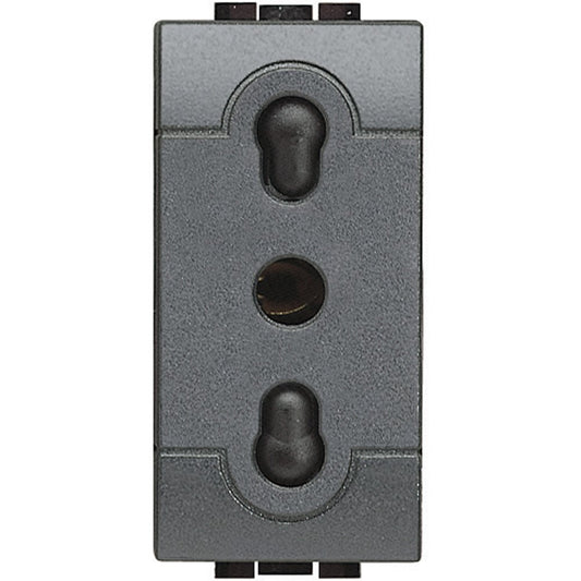 Bticino Living Light antracite bipasso electric socket for 10A and 16A plugs, 250Vac, 2P+T contact type.