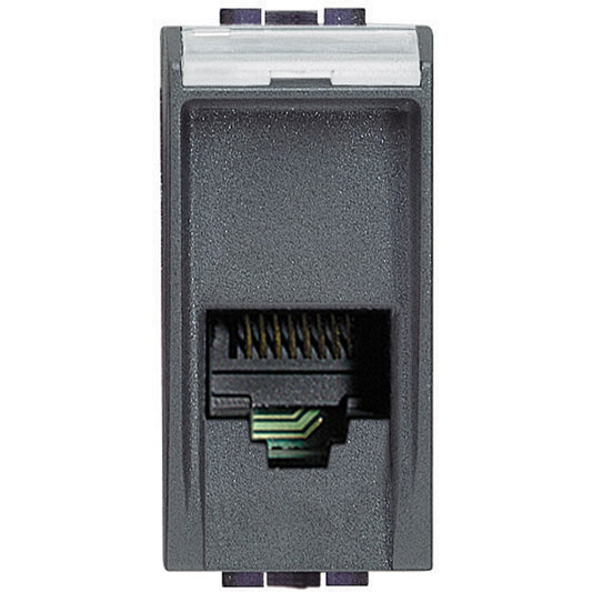 Bticino Livinglight RJ11 connector L4258/11N in anthracite grey, designed for efficient telecom connections.