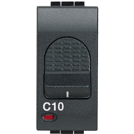Bticino Livinglight L4301/10 bipolare interruttore automatico antracite 10A 230V con indicatore rosso.