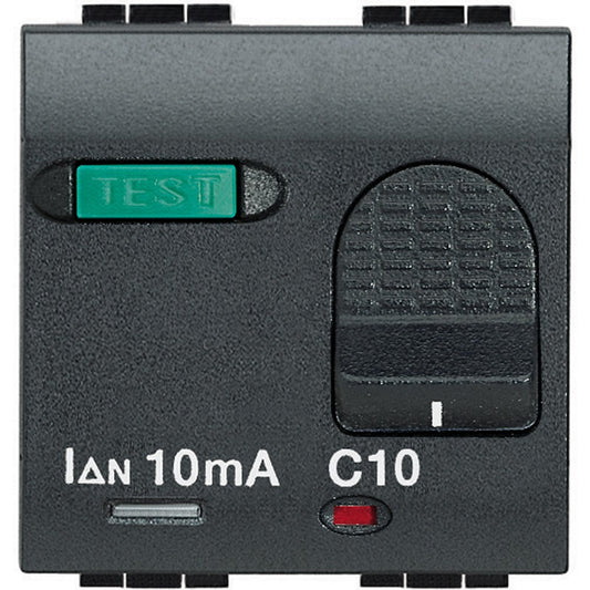 Living Int. - 1P+N 10A differential circuit breaker with test button and status indicator - antracite.