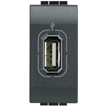 Bticino Livinglight USB connector L4285 in anthracite color, non-powered, single module design.