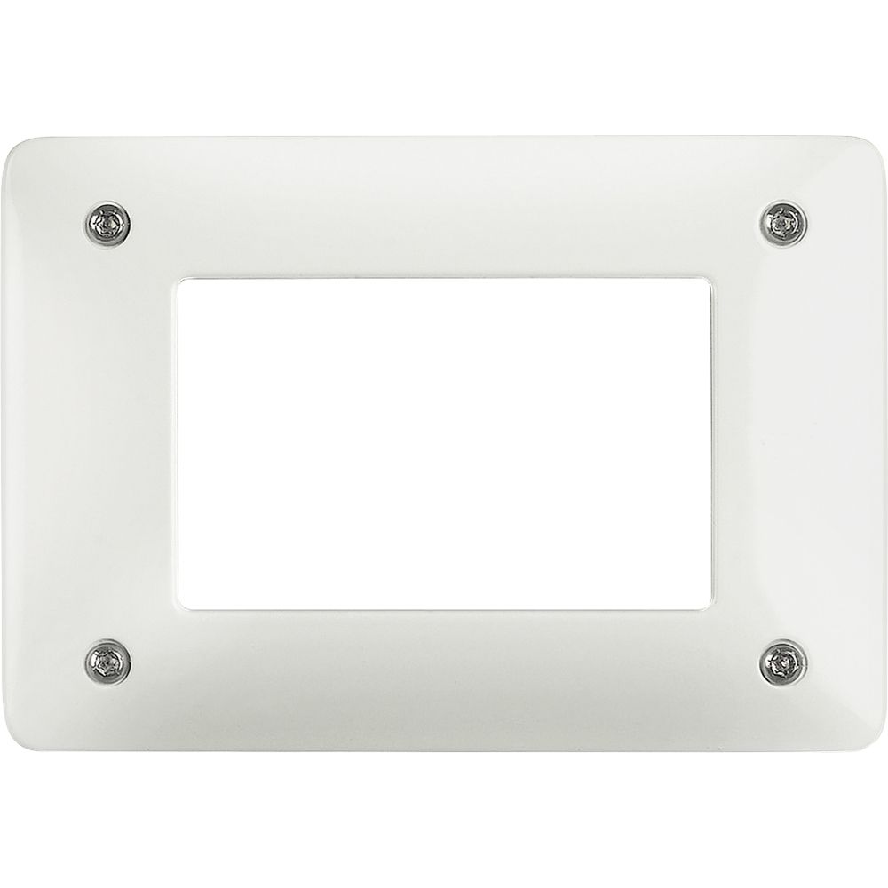 Placca in zama verniciata bianca con 3 moduli antirimozione, design elegante e funzionale per impianti elettrici.