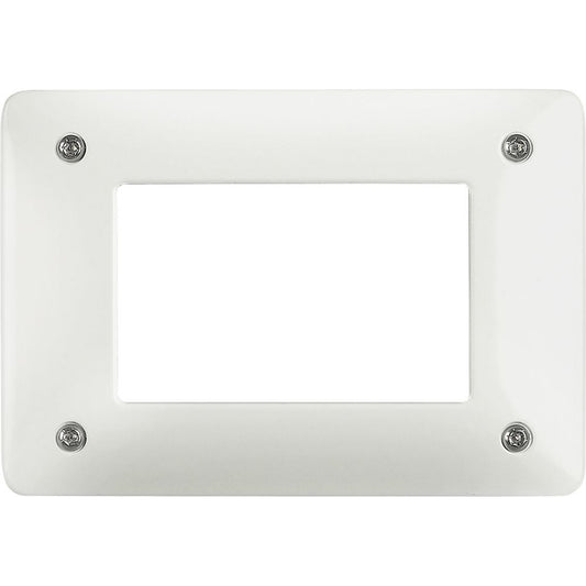 Placca in zama verniciata bianca con 3 moduli antirimozione, design elegante e funzionale per impianti elettrici.