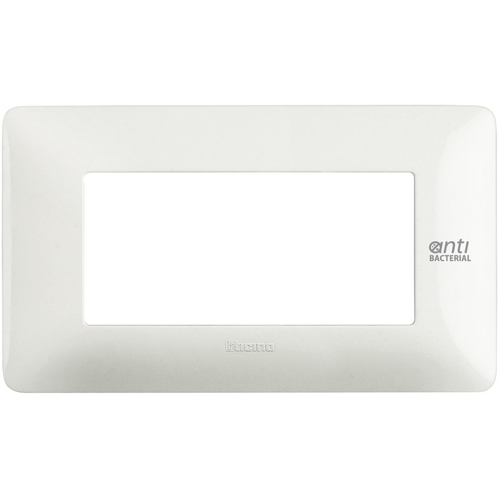 Placca in tecnopolimero antibatterico bianco con 4 moduli, design moderno e funzionale, ideale per ambienti eleganti.