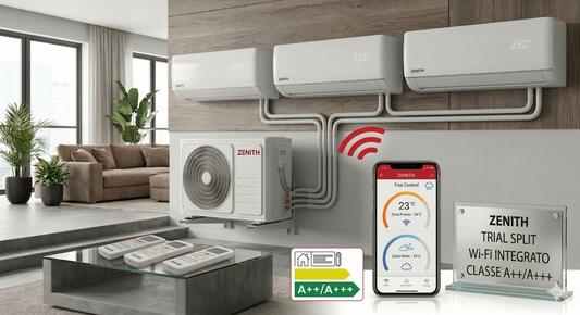 Climatizzatore Trial Split Zenith 9000+9000+9000 BTU (9+9+9) Inverter Pompa di Calore 5,2kW Wi-Fi Integrato Classe A++/A+++